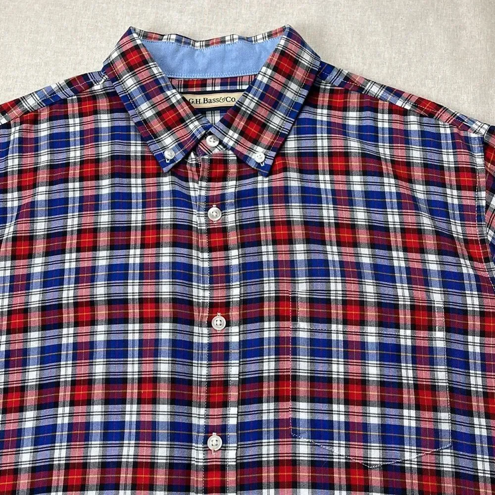 G.H. Bass Shirt Mens Large L Plaid‎ Long Sleeve Button Down Collar Shirt